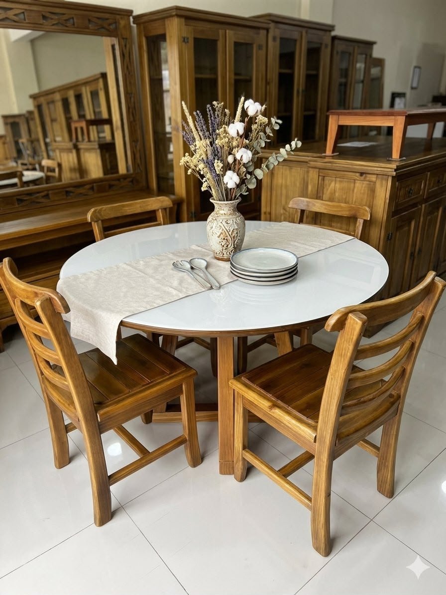 Mesa com cadeiras em ambiente interno